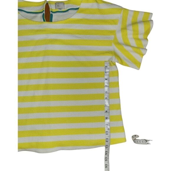 Anthropologie Postage Stamp Edie Butterfly Yellow White Stripe ShortSleeve Top L - Picture 7 of 9